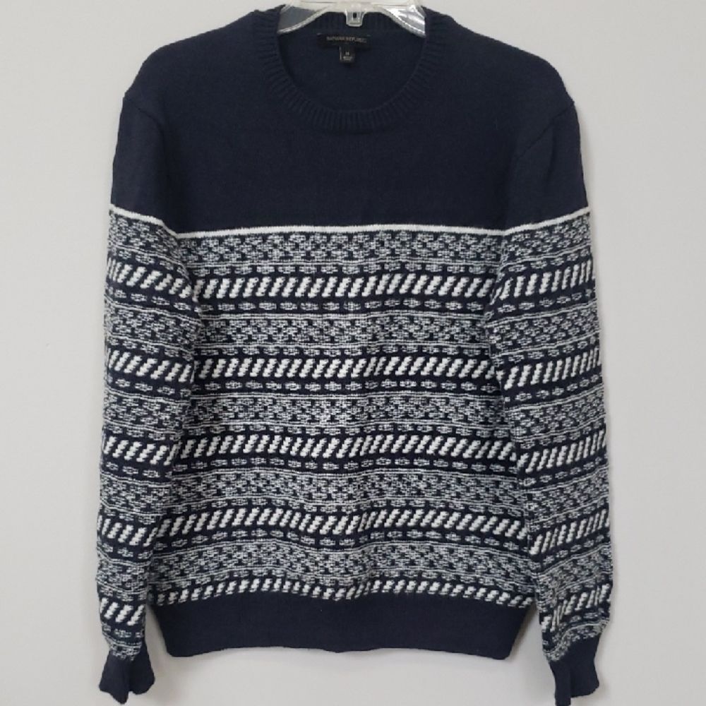 Banana Republic Sweater Men's M Navy White Cable Knit Alpine Nordic Gorpcore